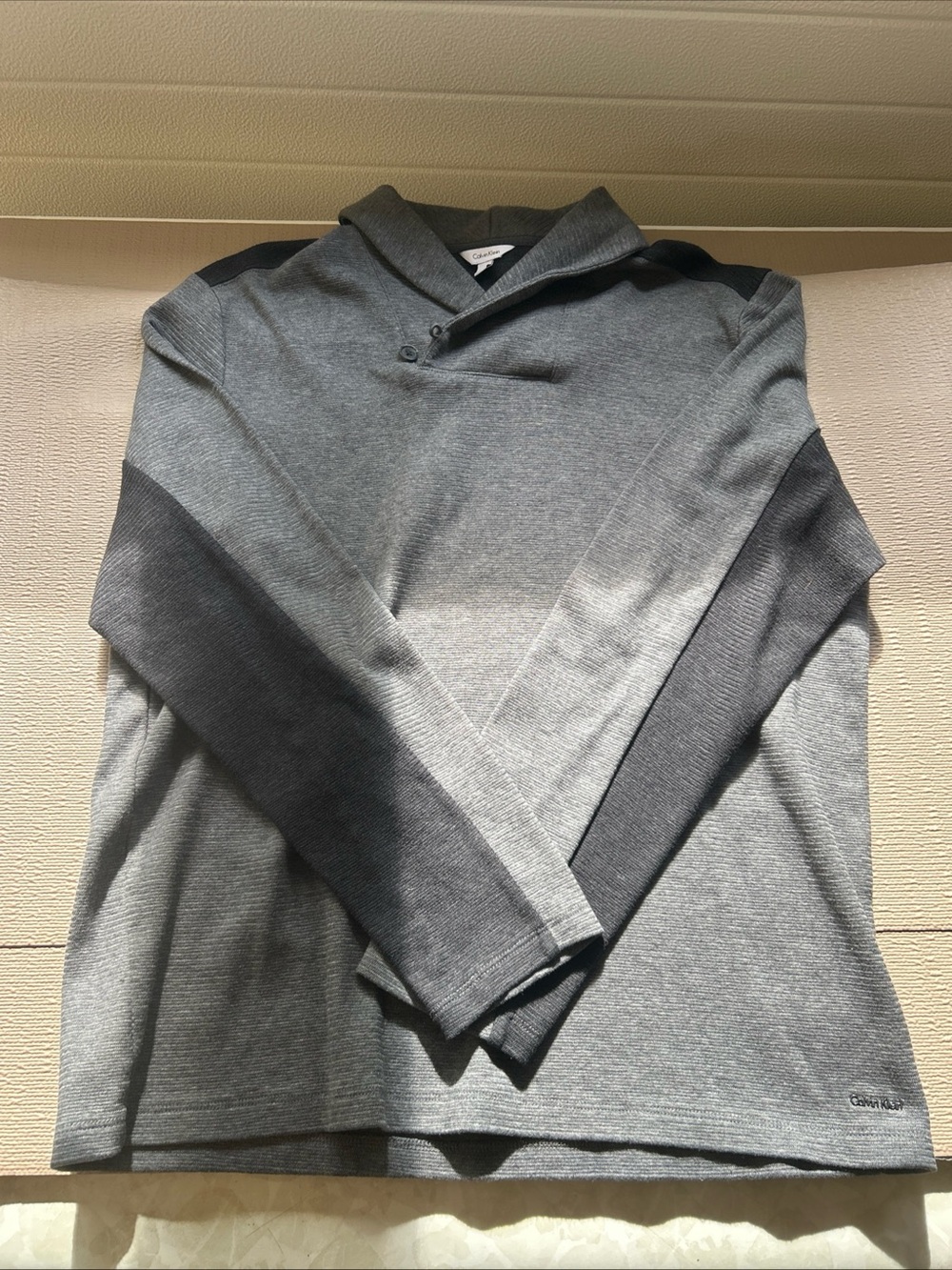 Calvin Klein Gray Two-Tone Shawl Collar Long Sleeve Shirt